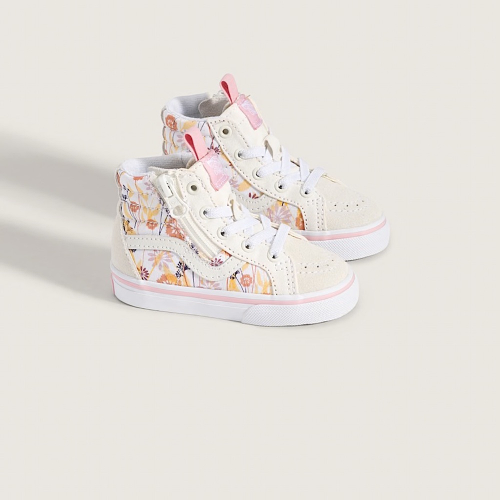 Vans Toddler Sk8-Hi Side Zip Sneakers - Cream and Pink Floral BRAND NEW